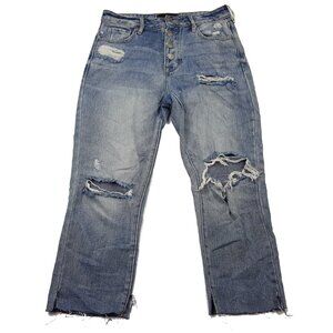 KENDALL + KYLIE The Icon Destroyed Capri Blue Jeans Button Fly